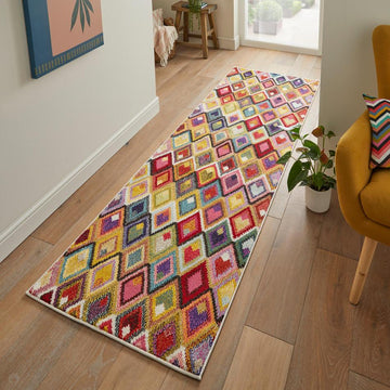 Carnaval CAR109 Modern Geometric Diamonds Durable Easy-Care Polypropylene Low Profile Short Pile Multicolour Runner-Concept Looms-Rug Love - The Most Loved Rug Store